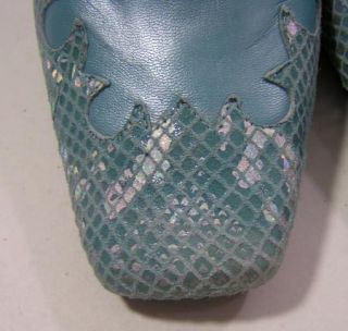Bellini Metallic Blue Iridescent Leather Slides Mules Heels New Size 6 