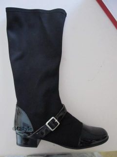 Bellini Tall Fashion Boots Stretch Patent Riding Style w Buckle Black 