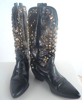Vintage Susan Bennis Warren Edwards Cowboy Western Boots Blk Leather 