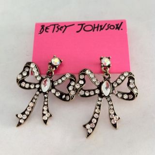 Betsey Johnson Bronze Bling Rhinestone Big Bowknot Stud Earring New On 