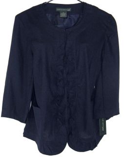 New Harve Benard Feminine Navy Ruffle Blazer Jacket Womens Plus Size 