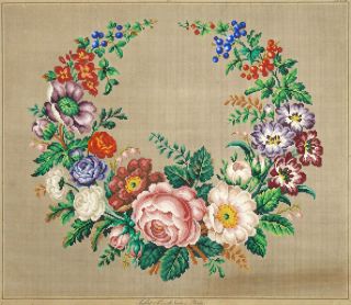 ANTIQUE HAND PAINTED BERLIN WOOLWORK FLORAL EMBROIDERY PATTERN 