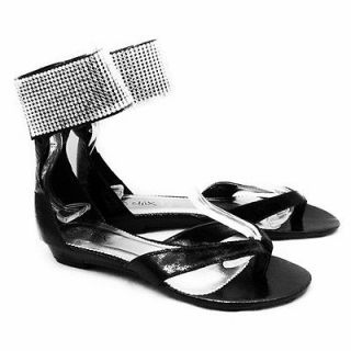   + Silver diamonte studded ankle cuff flat evening party sandals NEW