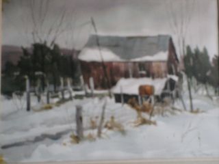 Ray Overpeck 1933 Bucks County Pa. Artist watercolor of Winter Scene