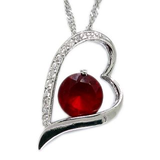 Red Ruby White Gold 18GP Pendant Necklace Neck Chain