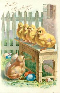 Easter Baby Chickens in Line Colored Eggs Tuck K37485