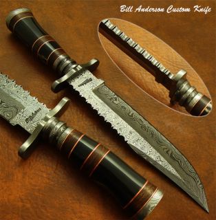 Bill Andersons 1 of A Kind Custom Damascus Bowie Knife Real Bull Horn 