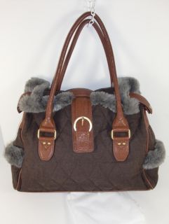 Melie Bianco Clara Faux Fur Trim Satchel Dark Brown Shoulder Handbag 