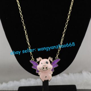 Betsey Johnson Lovely Flying Pig Long Gold Plated Necklace with Tag 