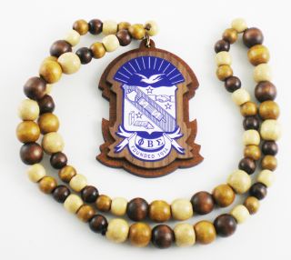 PHI Beta Sigma Wood Bead Tiki Shield Crest Necklace