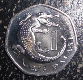 1998 gambia 1 dalasi crocodile animal wildlife coin time left