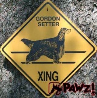 gordon setter dog crossing xing yellow sign new time left