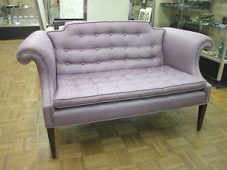 Wonderful Chippendale Style Violet Striped + Tufted Loveseat c1960s