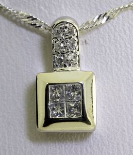 CHIC .30CT PRINCESS ROUND DIAMOND INVISIBLE SET 14K WHITE GOLD PENDANT 