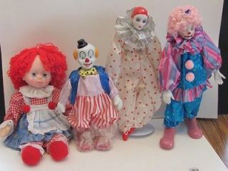   OF 4 REALLY NEAT CLOWN DOLLS   2 ARE MUSICAL RAGGEDY ANN ALL MINT