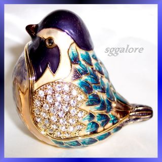   Bejeweled Chubby Bird Trinket Jewelry Message Hinged Box