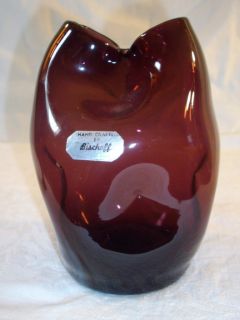 Vintage Bischoff Amythyst Hand Crafted Blown Pinched Art Glass Vase 