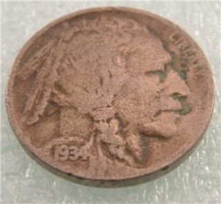1934 D Indian Head Bisson Buffalo Nickel Five Cent Coin