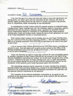 1957 Topps Card Auto Contract Bill Sharman Celtics