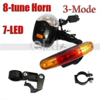 Bicycle Bike Turn Signal Brake 7 LED 8 Tune Horn Light