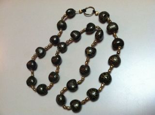 Black Gold Kukui Nut Lei Bead Necklace Hawaiian Costume jewelry