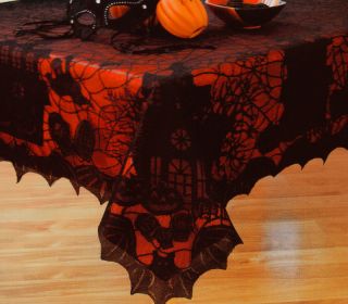 Halloween Black Spider Web Lace Haunted House Bat Fabric Tablecloth 
