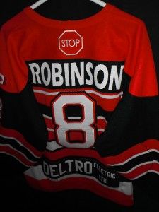   WORN #8 ROBINSON MISSISSAUGA BLACKHAWKS HOCKEY JERSEY CANADA NHL MEN M