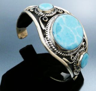 Big 3 Stone Sacred Turquoise Cuff Bracelet Mexican Silver