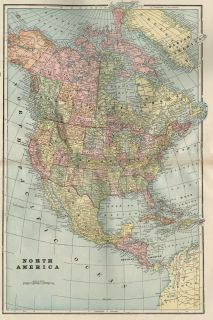 North America Map Authentic 1899 Large and Detailed showing Indian 