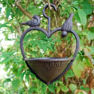 Hanging Heart Garden Bird Feeder Ornament in Cast Iron New Free P P 