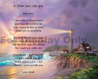 Sister Poem Personalized Birthday or Christmas Gift Lighthouse Print 