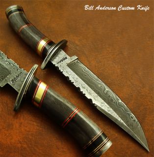 Hand Made by Bill Anderson 1 of A Kind Custom Damascus Bowie Knife 