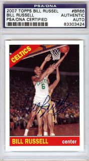  is a 2007 topps card that has been hand signed by bill russell it has