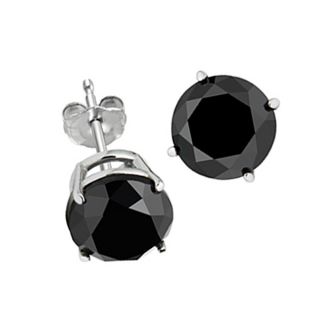 00 TCW 14k White Gold Round Cut Fancy Black Diamond Stud Earrings