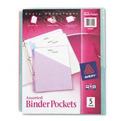 Avery 75254 Assorted Color Binder Pockets 5 Pack