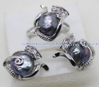 Jewelry Set 11mm Freshwater Black Pearl Ring Earring Bracelet Necklace 