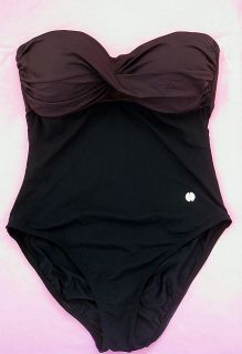 Two Toned One Piece Swimwear Colorblock Black Brown Swimsuit Bathing 