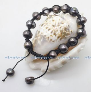   Luster Growth Black Pearl Black Line Weave Bracelet Adjustable