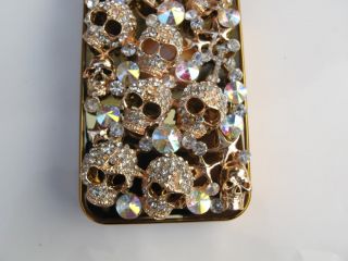 Handmade Golden Skull Diamond Bling Crystal Case Cover for iPhone 4 4G 