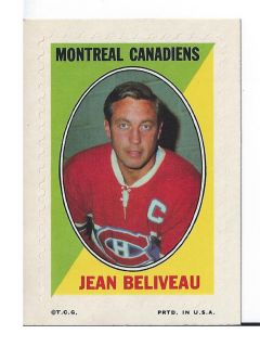 Jean Beliveau 1970 71 Topps Sticker Stamp Montreal Canadiens