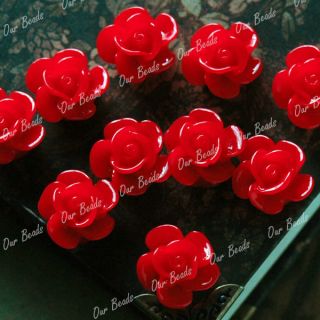 10pcs Blood Red Rose Resin Flower Cabochon Bead RB592 1
