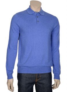 198 Bloomingdales Mens Sky Blue Cashmere Polo Sweater Small s Euro 48 