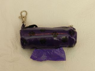 PET DOG Waste Poop Bag Holder TRAVEL PURPLE Duffle Bag PAW PRINT Incl 