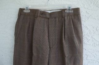 NEW JOHN BLAIR MENS SIZE 30 L BROWN PLAID DRESS PANTS, DOUBLE FRONT 