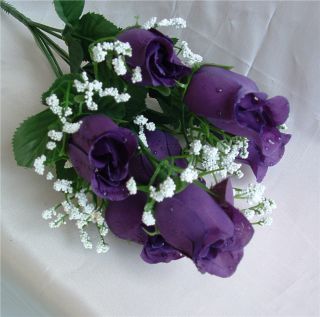 84 Purple Silk Roses Buds Wedding Bouquet Flowers Bud Bush No Dew 