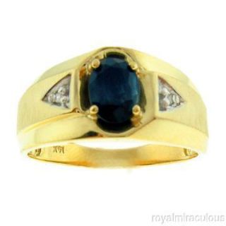Mens Gold Ring Diamond Sapphire September Birthstone 14k Yellow or 