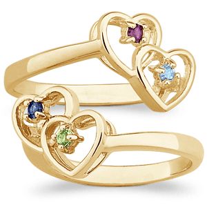 NEW COUPLES BIRTHSTONE TWIN HEARTS MOTHERS RING AUSTRIAN CRYSTAL 14K 