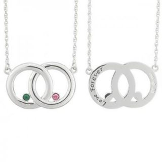  Couples Sterling Silver Infinity Circle Birthstone Necklace
