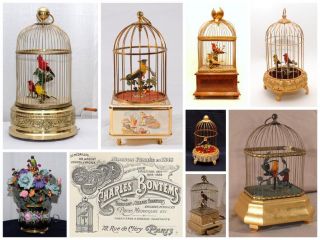 Large Antique Musical 3 Singing Bird Cage Music Box Automaton
