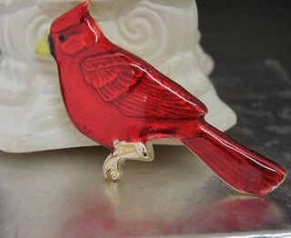 14kt gold electroplated red cardinal bird pin